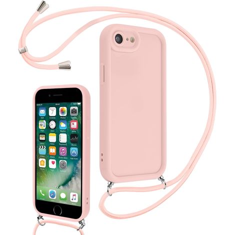 Coque pour iPhone 7/8/iPhone SE 2022/SE 2020 4,7" avec Cordon de Collier Réglable, Etui Protection de la Caméra Silicone Souple TPU Antichoc Housse avec Corde Cover pour iPhone 8, Rose (1/5)