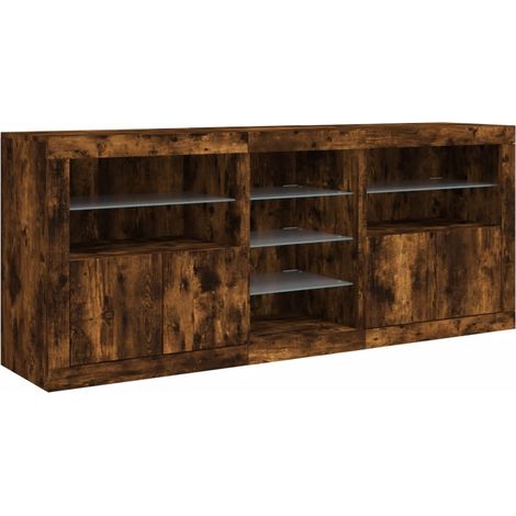Credenza cassettiera mobile contenitore organizer cucina soggiorno salotto con luci LED 162 x 37 x 67 cm marrone 020029871