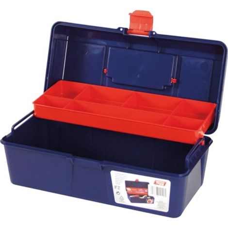 Tayg Werkzeugkiste 6,4 Liter, kompakte Werkzeugbox mit ausklappbarem Fach und Einsatz, Kunststoffverschluss und Tragegriff, blau rot 31 x 16 x 13 cm (1/5)