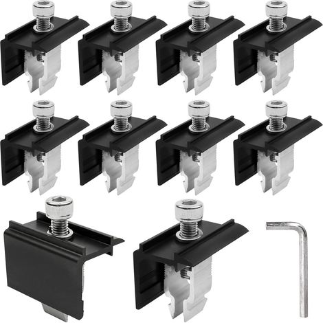 Lot de 10 supports de panneau solaire, borne d'extrémité, pour centrale électrique de balcon, avec clé à molette, fixation de panneau solaire réglable, pour installations PV, pinces pour panneaux (1/5)