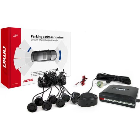 Kit de sensores de estacionamiento traseros con zumbador, 8 sensores, color negro, Amio-01575 (1/5)