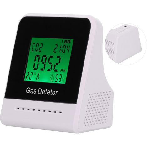 400-5000 ppm Luftqualitätsdetektor CO Temperatur- und Feuchtigkeitsmonitor mit Uhr und USB-Ladefunktion (Weiß) (1/5)