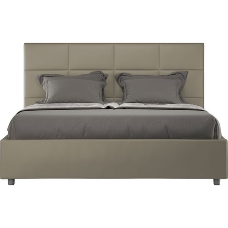 Letto Matrimoniale 160x190 cm con Rete e Contenitore con Alzata Comoda Imbottito in Similpelle Mika Cappuccino (1/5)
