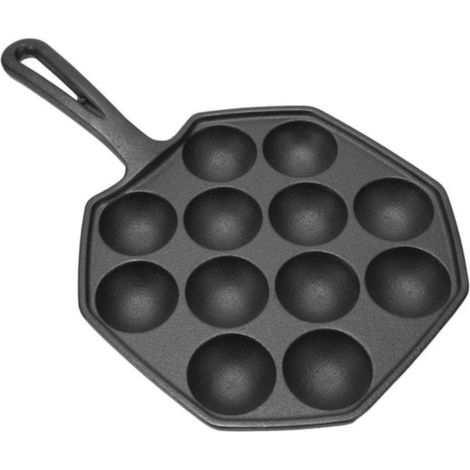 Poêle Takoyaki en Fonte – 12 Grilles – Pour Boulettes Poulpe – Plaque Cuisson Antiadhésive (1/5)
