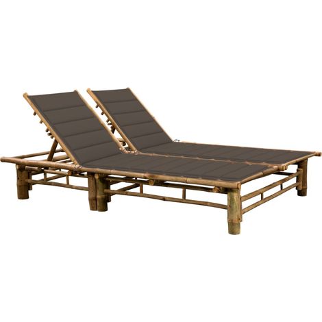 Chaise longue pour 2 personnes Bain de soleil Transat avec coussins Bambou 97552