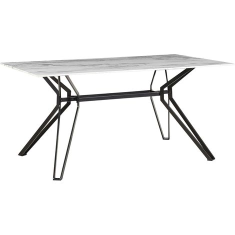 Tavolo in Vetro 160 x 90 cm Effetto Marmo e Nero Design Moderno Ballina