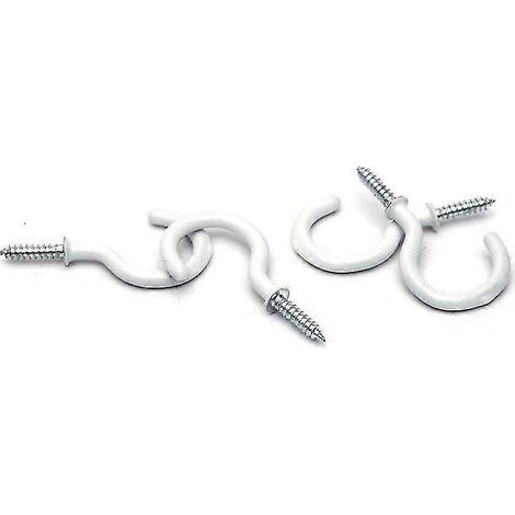 Lot de 10 vis à crochet, crochets de plafond, crochets à ventouse avec capuchons de protection en plastique, crochets à ventouse revêtus (blancs). (1/3)