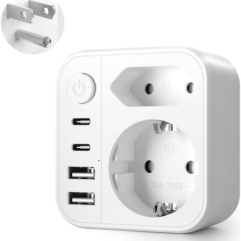 6 en 1 Adaptateur Prise USA, Adaptateur Prise USA vers France, Adaptateur Prise France vers USA Canada avec 2 USB A et 2 USB C, pour Canada Américaine Mexique Thailande Dominicaine (1/5)