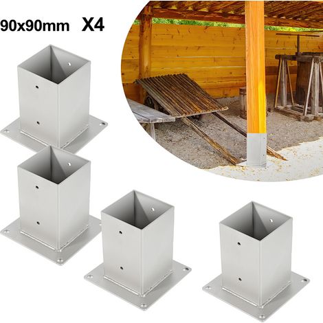 Jiubiaz Base para poste cuadrado de jardín, 4x postes cuadrados de madera, soporte para poste para valla, carport y pérgola - 90 x 90 mm