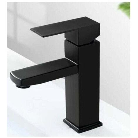 Robinet de lavabo 1 trou à poignée unique en acier inoxydable, chaud et froid, pour lavabo de salle de bain, noir mat (1/5)