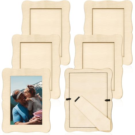 Lot de 6 cadres photo en bois brut 10x15 cm - Bord rectangulaire - Décoration de fête à faire soi-même (1/5)
