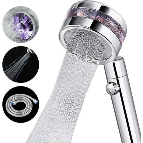 Pommeau de douche, douchette haute pression 2 modèles avec bouton marche/arrêt et flexible de 1,5 m, pommeau de douche effet pluie avec fonction économie d'eau, pommeau de douche (1/5)