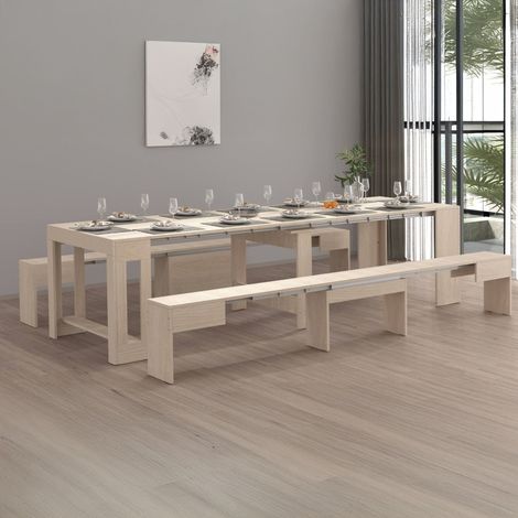 Dmora - Banco Quedan, Juego de 2 Asientos para mesa de comedor, Bancos extensibles, 290x25h45 cm, Olmo (1/5)