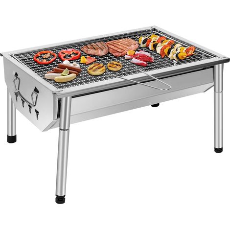 Barbecue Charbon de Bois INOX Barbecue Démontable en Acier Portable BBQ Exterieur Grille sur Pied pour Jardin Pique Nique Camping