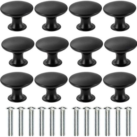 Lot de 12 boutons de tiroir vintage en laiton antique de 30 mm de diamètre,poignée de meubles de cuisine poignée de porte d'armoire (noir)