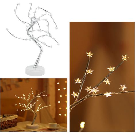 Veilleuse à 60 LED alimentée par USB, lampe de nuit en fil de cuivre en forme d'arbre artificiel avec étoile à cinq branches pour la décoration de la maison, de la chambre ou du bureau (1/5)