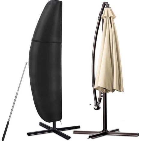 Pare-soleil déporté en tissu Oxford, coupe-vent, anti-UV, indéchirable, avec fermeture éclair et mât télescopique (280 x 30/80/50 cm) - Noir (1/4)