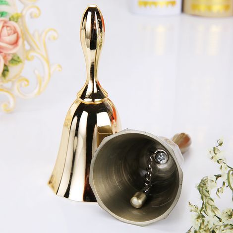 Cloche de service en métal doré brillant pour restaurant/bar, carillon rustique à manivelle pour les commandes (1/2)