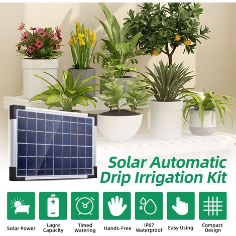 Arrosoir solaire avec tuyau de 30m, alarme automatique en cas de manque d'eau, arrosage intelligent par minuterie Batterie intégrée 2200Mah Pour 30 plantes
