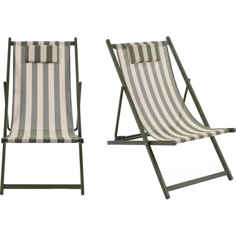Lot 2 chiliennes aluminium transat jardin chaise longue extérieur terrasse Brisa