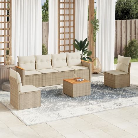 Set sofás de jardín 7 piezas y cojines ratán sintético beige vidaXL (1/5)