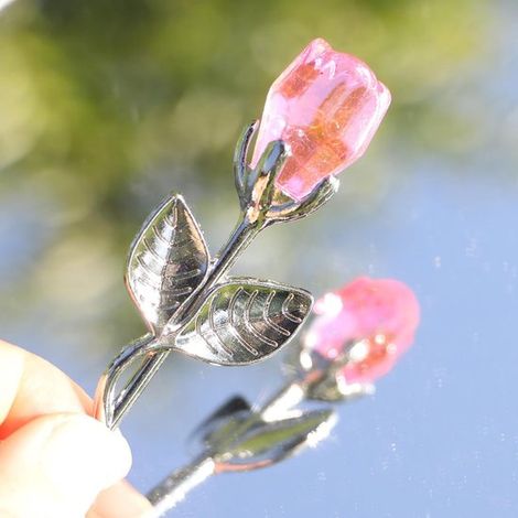 Mini Kristallblumen in Silber Rosa aus Glas, künstlich, als Hochzeitsgeschenk, Raumdekoration oder Schreibtischdekoration. (1/4)