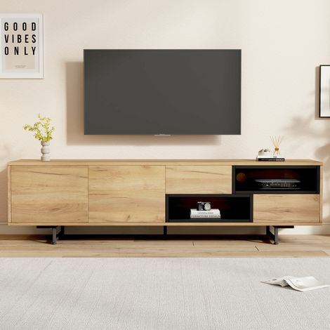 mobile tv 173 cm con ante e ripiani legno naturale HAVRYA (1/5)