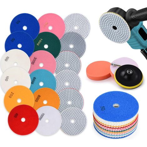 Lot de 12 disques de polissage diamantés humides avec plaque de support en caoutchouc M14, feutre de laine, 100 mm, pour granit, béton, carrelage, pierre, ponçage 50-8000 pour meuleuse d'angle, foret (1/5)