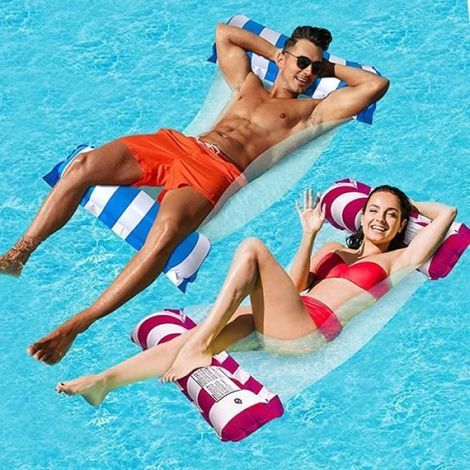 Schwimmende Pool-Hängematte – Umweltfreundliches PVC – Hellblau + Rot (1/5)