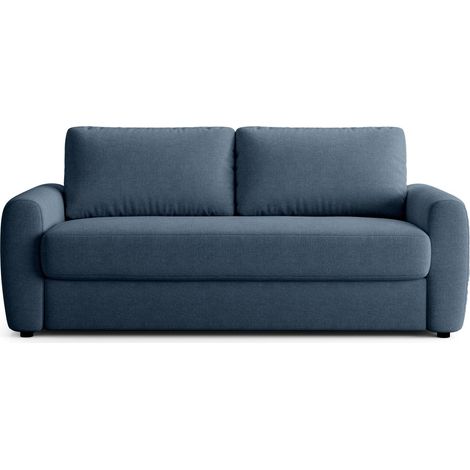 Canapé droit convertible 3 places en tissu chenille bleu foncé - ouverture express - Salvia (1/5)