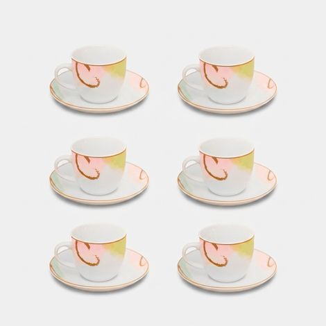 Set 6 Tazzine da caffè in porcellana con piattino Acquerello (1/3)