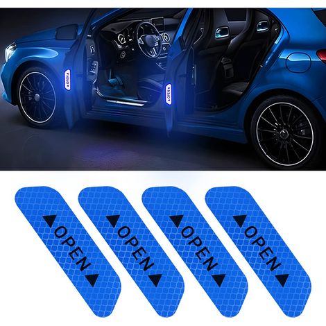 Set mit 4 reflektierenden Warnaufklebern für das Öffnen von Autotüren, Sicherheitstipps für die Nachtsicht, 9,1 cm breite Antikollisionsschutzstreifen (blau) (1/5)