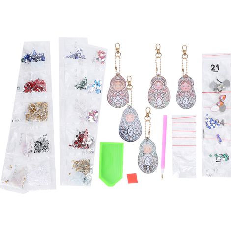 Lot de 5 Pendentifs Valise DIY en Résine, Motif Poupée Russe, Porte-clés Diamond Painting pour Sac (1/5)