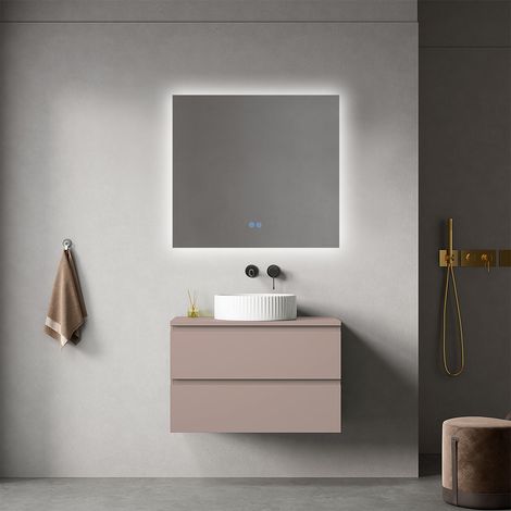 Mobile bagno sospeso 80 cm Rosa Retrò per Lavabo d'appoggio Specchio Quadro Retroilluminato - Fiji Paint Top (1/4)