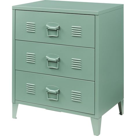 Commode meuble de rangement pratique entrée salon chambre métallique avec 3 tiroirs acier 72 x 60 x 40 cm vert mat (1/5)