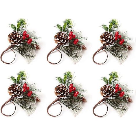 Serviettenringe, Set mit 6 Kiefernnadelbeeren, Weihnachten, Erntedankfest, Feiertag, Bauernhaus, rustikale Serviettenringe (1/5)