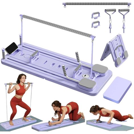 Mini-Reformer-Pilates-Set mit Pilates-Stange und Widerstandsbändern, multifunktionales Pilates-Board für Zuhause, Bauchroller, Trainingsgerät, Lila (1/5)