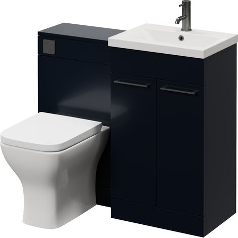 Napoli 390 Deep Blue 1000mm 2 Door Vanity Unit Toilet Suite with Glide Basin - 1000mm - Gunmetal Grey 160mm HandleWith Kingston Toilet Pan and Seat