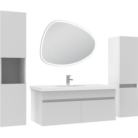 Océan meubles simple vasque 100cm colonnex2 + vasque + miroir 3 couleurs LED Blanc (1/5)