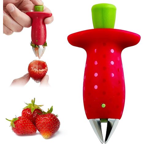 pezzi di pelapatate per fragole e foglie - Strumento multifunzionale per rimuovere senza sforzo il gambo del pomodoro - Utensili da cucina e gadget da picnic per frutta e verdura (rosso)