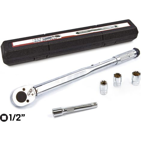 LLAVE DINAMOMETRICA 1/2" 13.6 a 203.5 Nm con alargador 1/2 y vasos 17, 19 y 21 mm