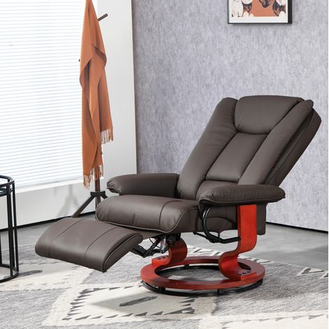 Poltrona relax reclinabile a 135°, girevole 360°, similpelle marrone HAVRYA (1/4)