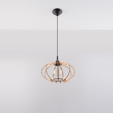Suspension MANDELINO bois naturel/noir Ø35 E27 Sollux (1/5)