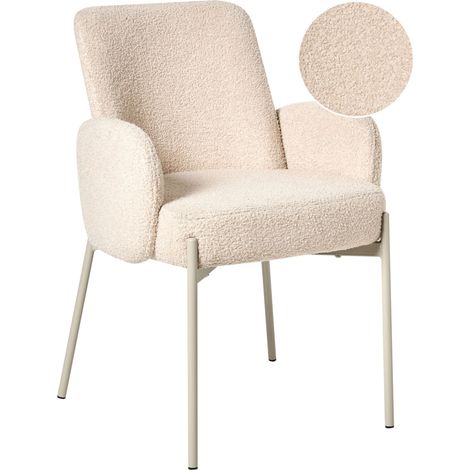 Dining Room Chair Light Beige Boucle Upholstery Light Base Iron Frame Retro Design MAGEE (1/5)