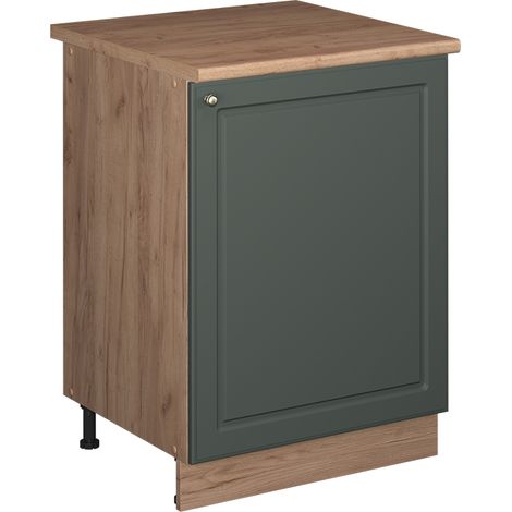 Mobiletto base cucina Fame-Line, Verde-oro rustico/Rovere dorato, 60 cm 1 anta con piano di lavoro, Vicco (1/5)