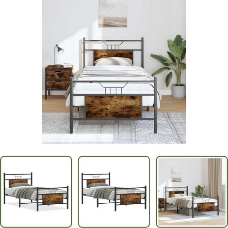 Sommier métal - Cadre de lit sans matelas chêne fumé 80x200cm bois d'ingénierie (1/5)