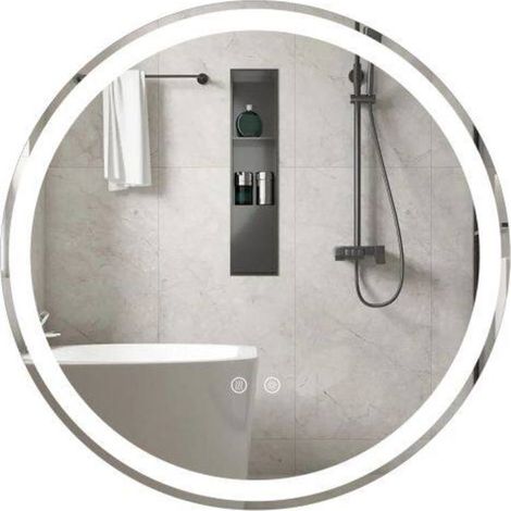 Reflet Net Sans Buée Miroir Mural LED Rond Ø 60 cm Double Éclairage Dimmable 3 Couleurs Verre Trempé pour Salle de Bain (1/5)
