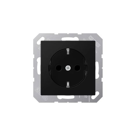 Jung SCHUKO®-Steckdose, 16 A 250 V , Schraubklemmen, Thermoplast lackiert, Serie A, graphitschwarz matt A 1521 BF SWM