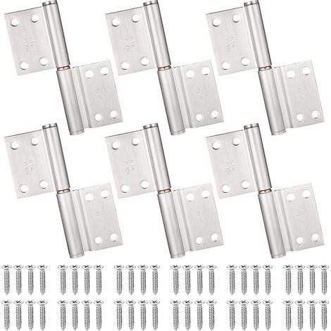 6Pcs Charnières Porte Placard Charniere Inox avec Vis, Charniere Portes Pliantes Intérieures et Extérieures, Charnières Meuble Armoire, Chambre à Coucher, Fenêtre, Cabinet (1/5)