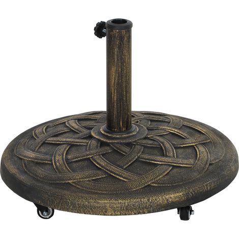Outsunny Basamento per Ombrellone in Resina 20 kg Rotondo con Ruote Bronzo
